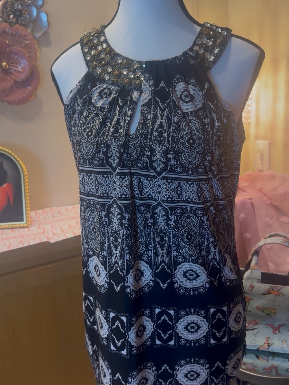 INC International Concepts Black & White Embellished Blouse